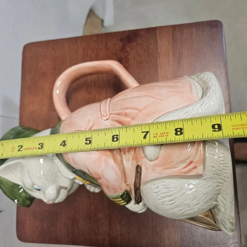 Vintage Fitz & Floyd Ceramic Pitcher Hand Painted Cat Playing Cello 1986